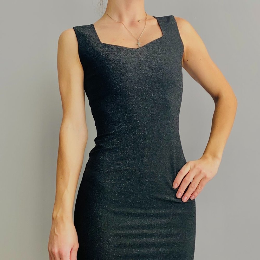 Black Glitter Midi Bodycon Dress